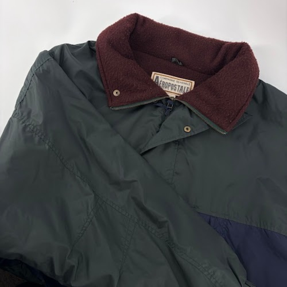 VTG Aeropostale Pullover Jacket  Mens XL Green Blue Fleece‎ Collar Quarter Zip
